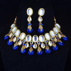 Tehzeeb Creations Back Meenakari Gold-Polished Tika Earring Jewellery Set Uncut Kundan Big Faux Kundan Dibbi Kundan Choker Necklace Set | Grocsy
