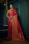 Vardha Crimson Red Golden Zari Banarasi Silk Saree | Grocsy