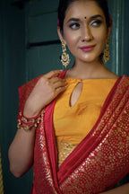Vardha Crimson Red Golden Zari Banarasi Silk Saree | Grocsy