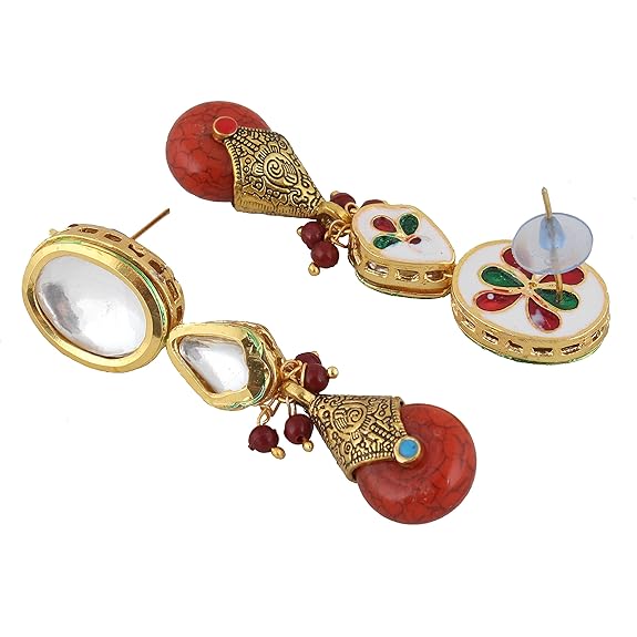 Tehzeeb Creations Back Meenakari Gold-Polished Tika Earring Jewellery Set Uncut Kundan Big Faux Kundan Dibbi Kundan Choker Necklace Set | Grocsy