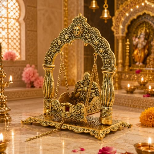 Chhariya Crafts Metal Laddu Gopal Krishna Swing Jhula for Janmashtami Pooja | Grocsy
