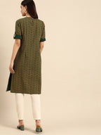 All About You Women Green & Yellow Floral Embroidered Thread Work Pure Cotton Kurta | Grocsy