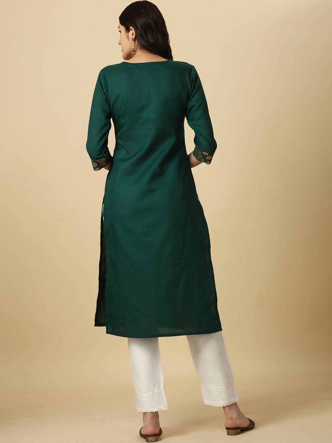HERE&NOW Green Floral Yoke Design Gotta Patti Kurta | Grocsy