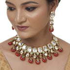 Tehzeeb Creations Back Meenakari Gold-Polished Tika Earring Jewellery Set Uncut Kundan Big Faux Kundan Dibbi Kundan Choker Necklace Set | Grocsy