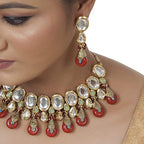 Tehzeeb Creations Back Meenakari Gold-Polished Tika Earring Jewellery Set Uncut Kundan Big Faux Kundan Dibbi Kundan Choker Necklace Set | Grocsy