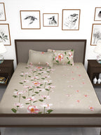 Story@home Beige & Red Floral Flat 240 TC 1 Double Bedsheet with 2 Pillow Covers | Grocsy