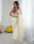 Joban Fashion Silk Off White Color Embroidery Saree | Grocsy