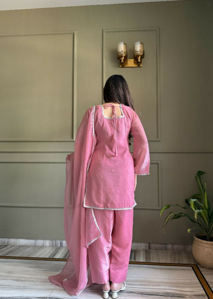 Teeya Creation Pink Color Crunchy Silk Party Wear Salwar Suit | Grocsy