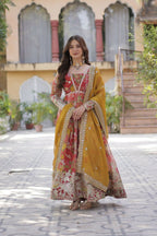 Vastranavya Multicolor Russian Silk Foil Embroidery with Zari Sequins & Digital Printed Gown Dupatta | Grocsy