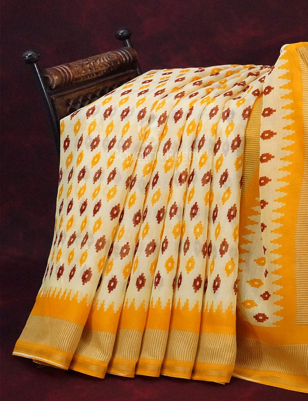 Combo of White and Yellow Patan Patola Semi Chanderi Saree By Gayathri Reddy Designer Studio | Grocsy