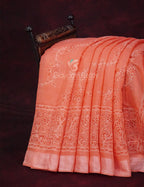 Mix of Peach and Orange Block Printed Semi Chanderi Saree By Gayathri Reddy Designer Studio | Grocsy