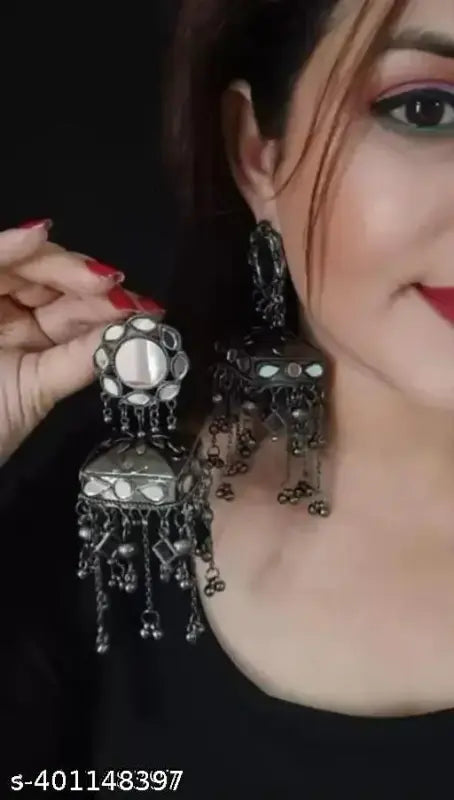 Tehzeeb Creations Women's Black Colour Oxidised Earrings | Grocsy