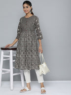 HERE&NOW Women Ethnic Motifs Printed Pure Cotton Kurta | Grocsy