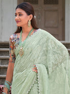 Saree Mall Floral Woven Design Pure Chiffon Sarees | Grocsy