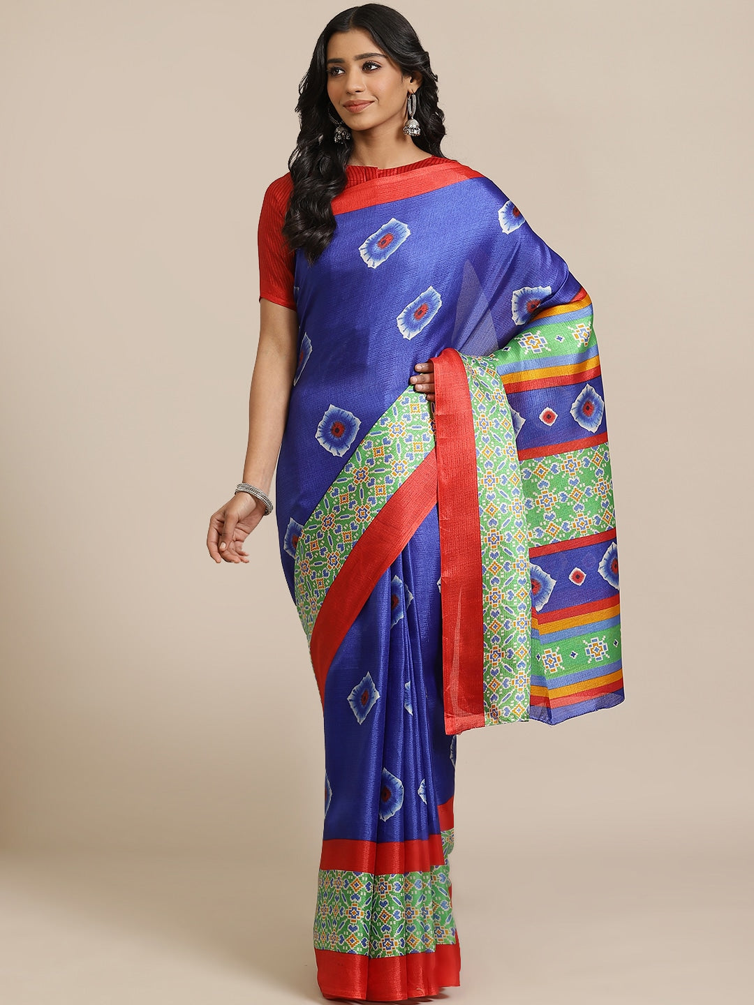 Saree Mall Blue & Off-White Dyed Effect Saree | Grocsy