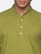 Sethukrishna Green Pure Cotton Kurta with Pyjamas For Men | Grocsy