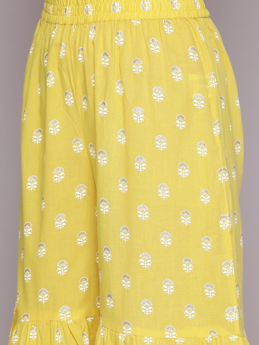 HERE&NOW Ethnic Motifs Printed Gotta Patti Pure Cotton Kurta with Sharara & Dupatta | Grocsy