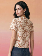 Janasya Beige Shirt Crepe Top | Grocsy