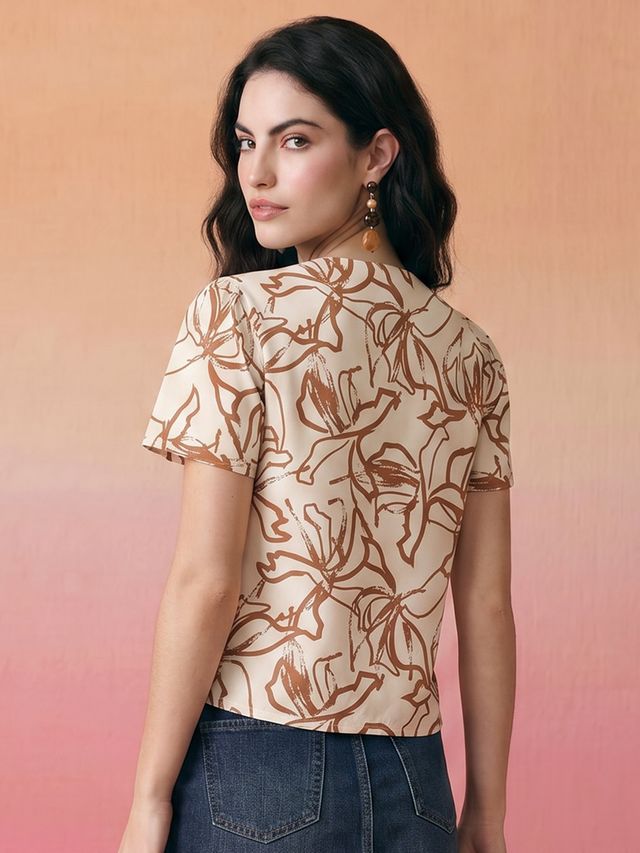 Janasya Beige Shirt Crepe Top | Grocsy