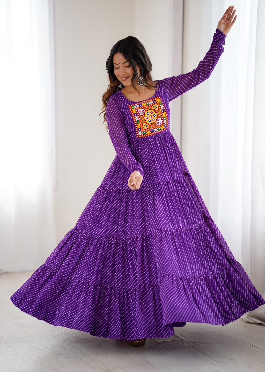 Lorenvalley Fashion Women Pure Soft Faux Georgette Leheriya Print Anarkali Gown | Grocsy