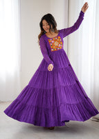 Lorenvalley Fashion Women Pure Soft Faux Georgette Leheriya Print Anarkali Gown | Grocsy