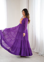 Lorenvalley Fashion Women Pure Soft Faux Georgette Leheriya Print Anarkali Gown | Grocsy