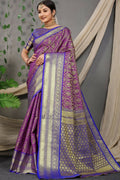 Jyoti Fashion Women's Purple Kanjivaram Silk Zari Woven Saree with Blouse | Grocsy