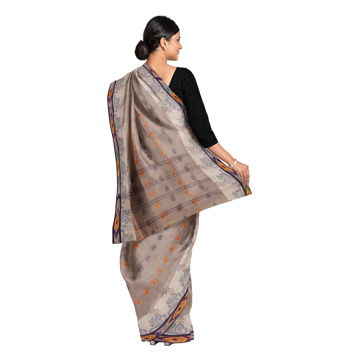 Exclusive Collection 100% Pure Cotton Beige Tant Saree With Hand Weaving Work | Grocsy