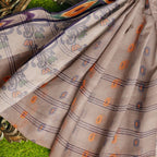 Exclusive Collection 100% Pure Cotton Beige Tant Saree With Hand Weaving Work | Grocsy