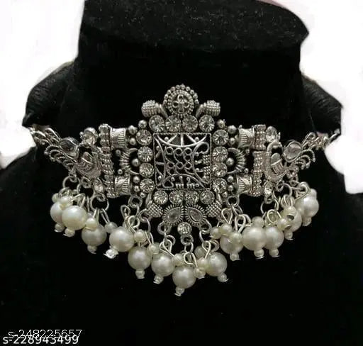 Tehzeeb Creations Women's Silver Colour Necklace With Peacock Design | Grocsy