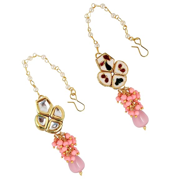 Tehzeeb Creations Meenakari Gold-Polished pentagon shape Uncut Kundan Necklace Set | Grocsy