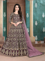 Monjolika Fashion Dark Purple Georgette Embroidered Salwar Kameez | Grocsy