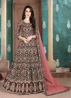 Monjolika Fashion Maroon Georgette Embroidered Salwar Kameez | Grocsy