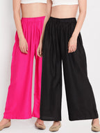 TAG 7 Women Black & Pink Set of 2 Flared Ethnic Palazzos | Grocsy