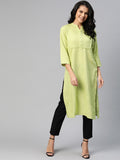 HERE&NOW Women Green Pintuck Yoke Design Straight Kurta | Grocsy