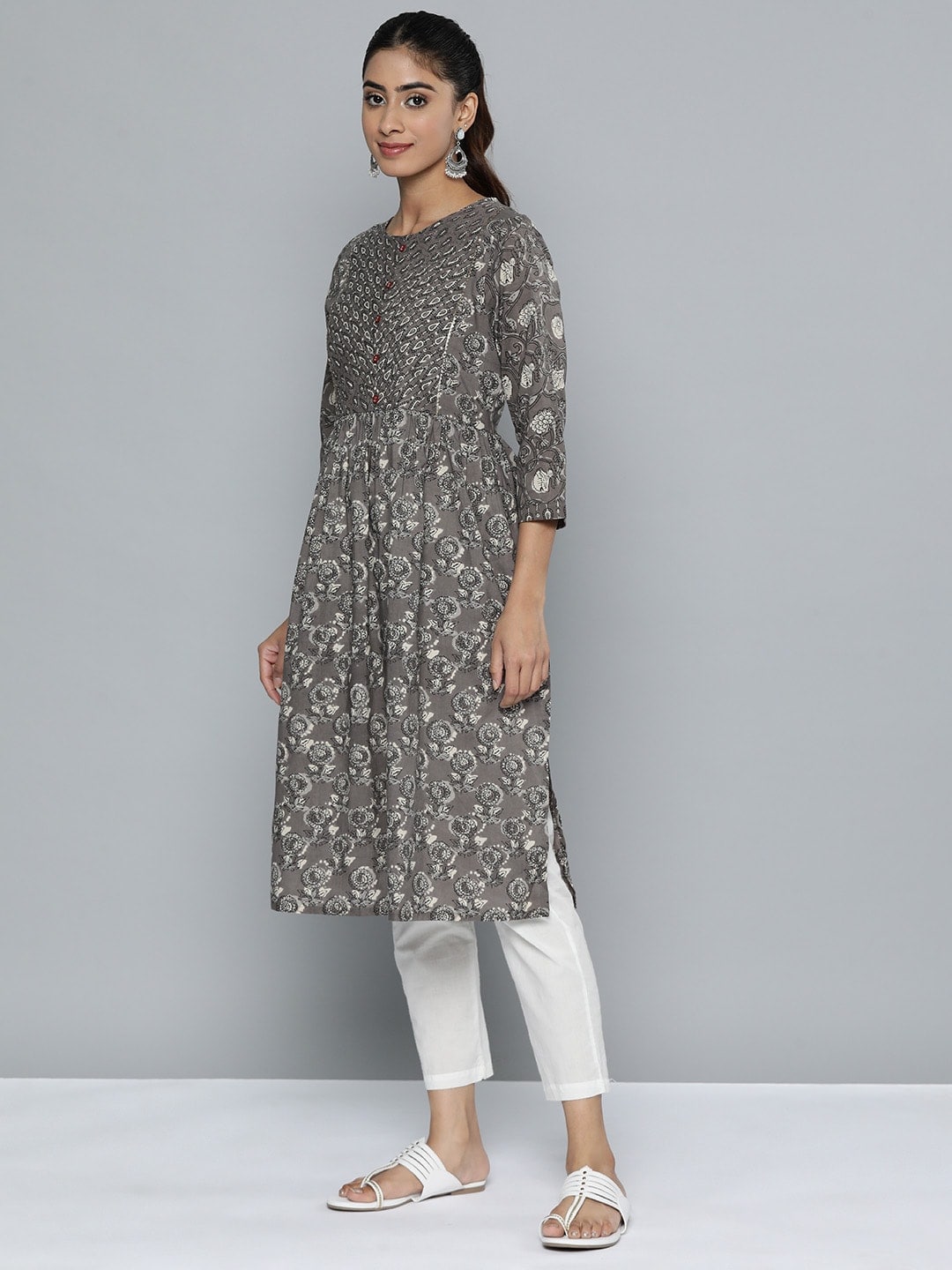 HERE&NOW Women Ethnic Motifs Printed Pure Cotton Kurta | Grocsy