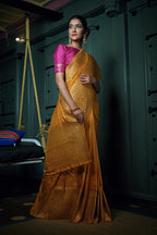 Vardha Mustard Yellow Golden Zari Banarasi Silk Saree | Grocsy