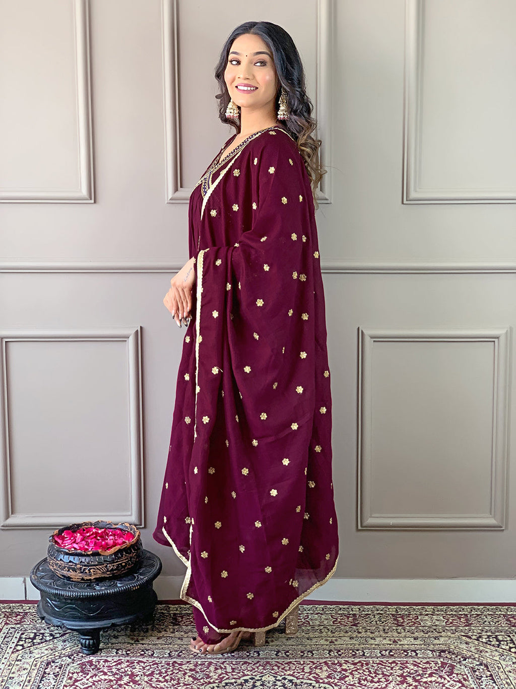 The52 Women's Vichitra Silk Fabric Alia Cut Kurta, Pant and Dupatta Set | Grocsy