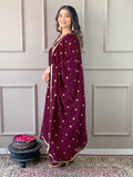 The52 Women's Vichitra Silk Fabric Alia Cut Kurta, Pant and Dupatta Set | Grocsy