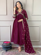 The52 Women's Vichitra Silk Fabric Alia Cut Kurta, Pant and Dupatta Set | Grocsy