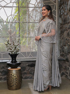 Tikhi Imli Embellished Border Sequinned Saree With Cape | Grocsy
