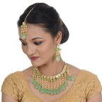 Tehzeeb Creations Back Meenakari Gold-Polished Square Shape Tika Earring Jewellery Set Uncut Kundan Big Faux Kundan Dibbi Kundan Choker Necklace Set | Grocsy