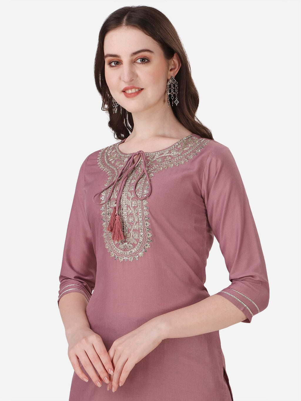 HERE&NOW Ethnic Motif Yoke Design Thread Work Kurta With Trousers | Grocsy