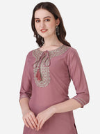 HERE&NOW Ethnic Motif Yoke Design Thread Work Kurta With Trousers | Grocsy