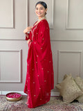 The52 Women's Vichitra Silk Fabric Alia Cut Kurta, Palazzo and Dupatta Set | Grocsy