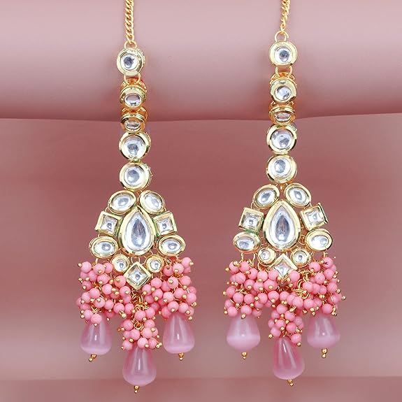 Tehzeeb Creations Meenakari Gold-Polished Pink color Uncut dibbi Kundan Combo Necklace Set | Grocsy