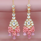 Tehzeeb Creations Meenakari Gold-Polished Pink color Uncut dibbi Kundan Combo Necklace Set | Grocsy