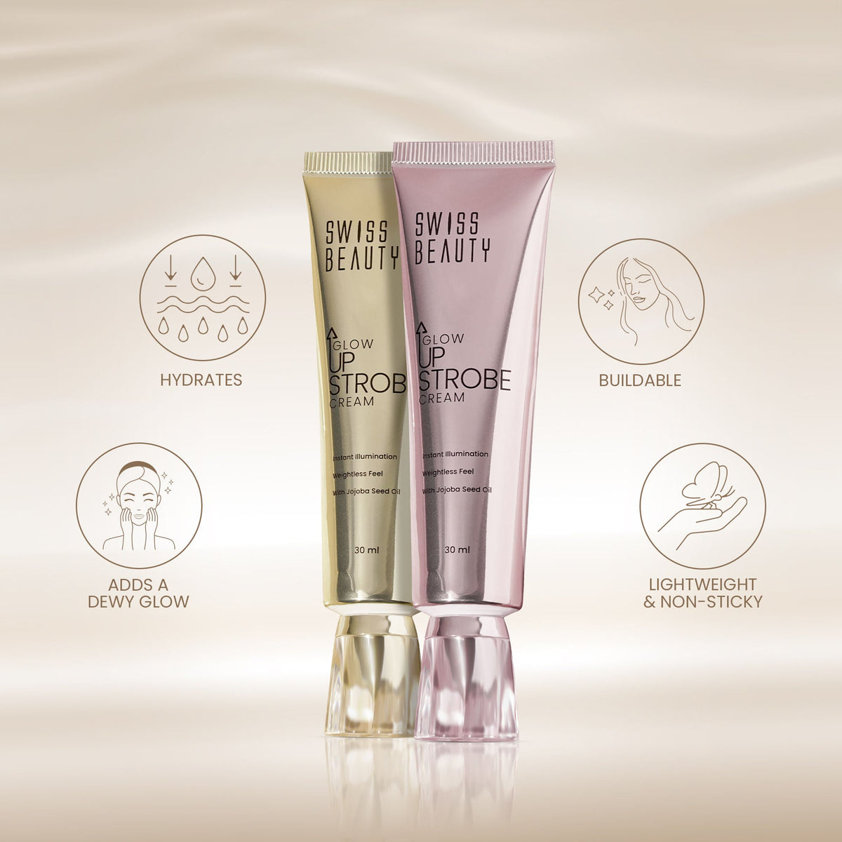 Swiss Beauty Glow Up Strobe Cream, Dewy Radiance, Versatile Use With Jojoba Oil - 2 Moonlit Glow | Grocsy