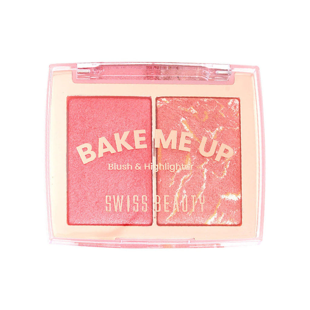 Swiss Beauty Bake Me Up Blush & Highlighter , 2-In-1 Baked Formula, Long-Lasting - Coral Glaze | Grocsy