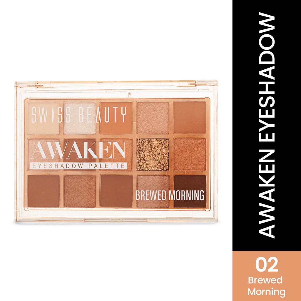 Swiss Beauty Awaken Eyeshadow Palette , Matte + Shimmer Finish , Long-Lasting - Brewed Morning | Grocsy